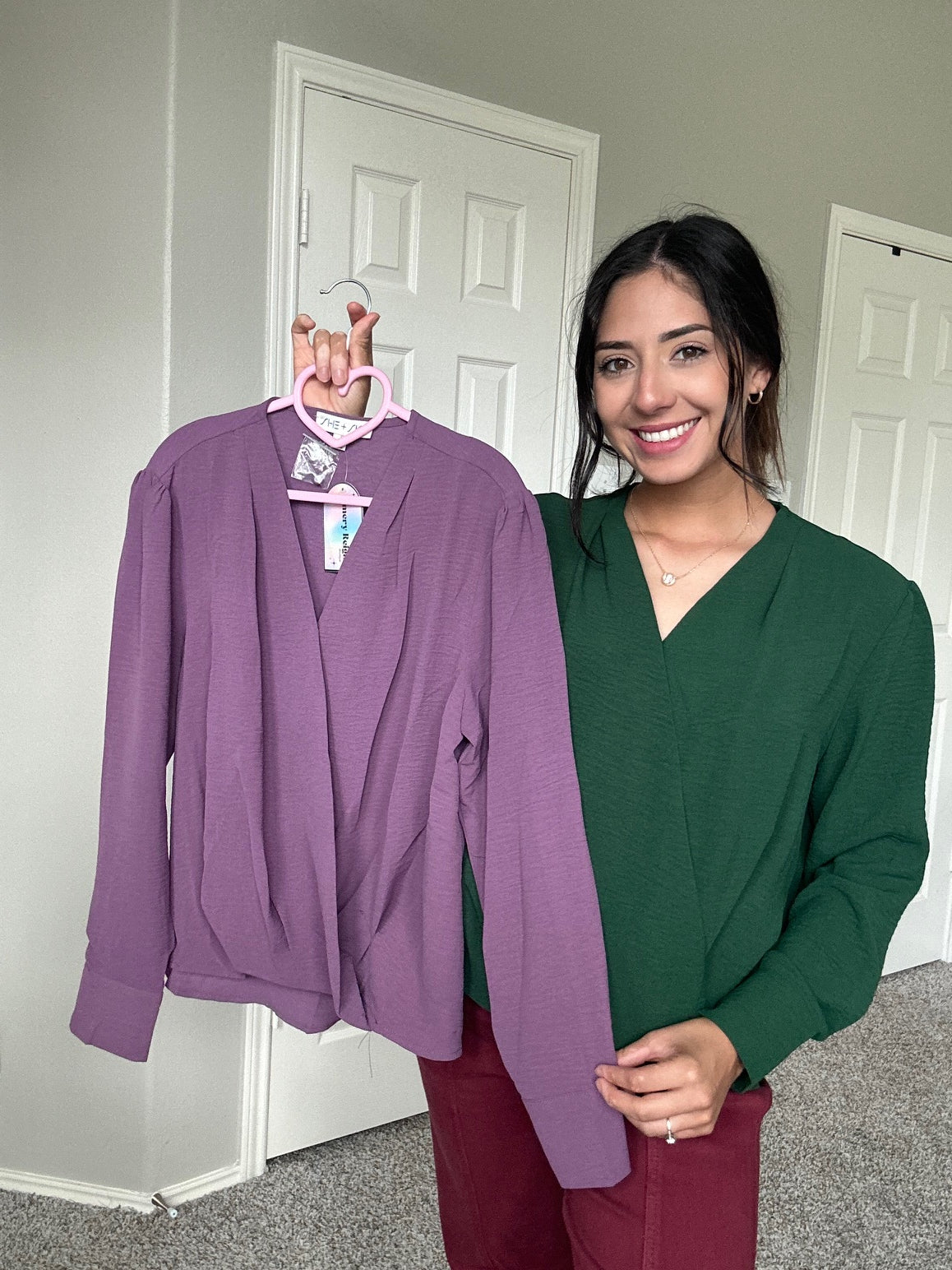 Long Sleeve Surplice Woven Top